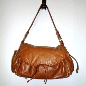 Kooba Sienna Camel Leather Harness Ring Whipped Stitched Bag Distressed Y2K